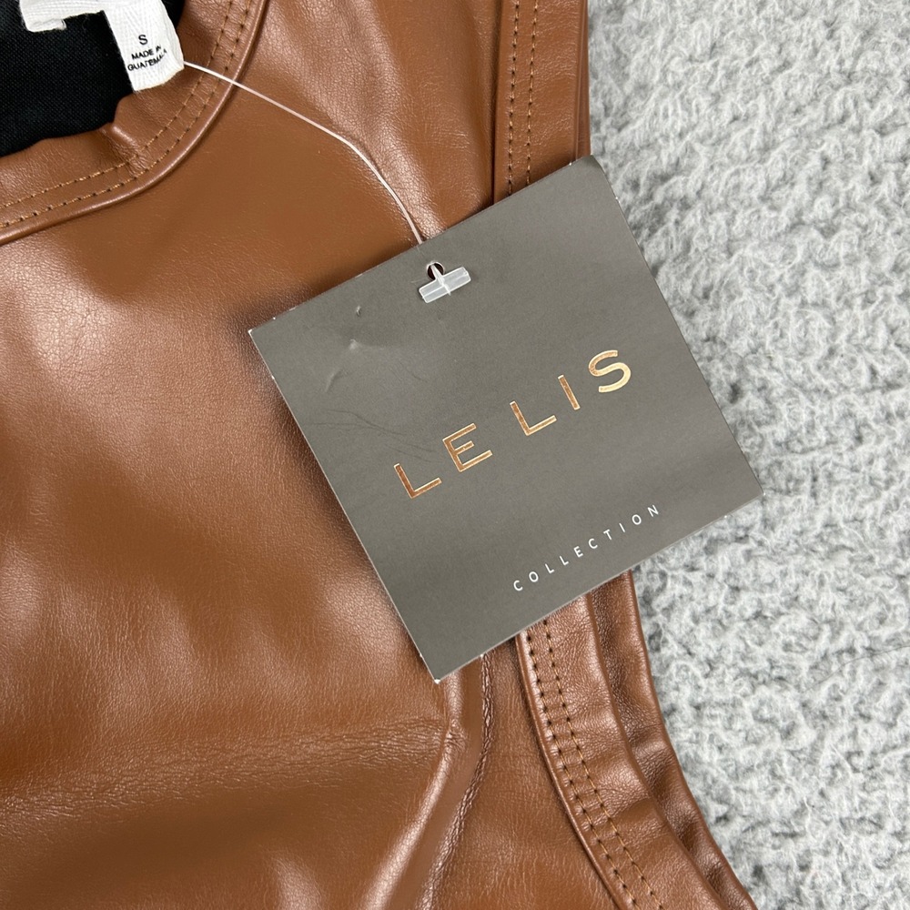 Le Lis Faux Leather Crop Top Womens Small Camel Brown Sleeveless Back Zip KT5064 - Picture 3 of 8